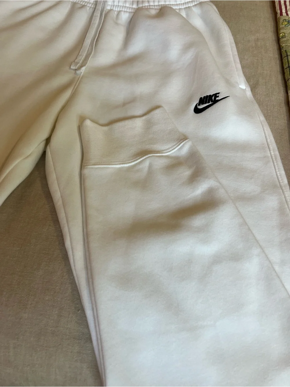 Nike White Track Joggers with Black Swoosh